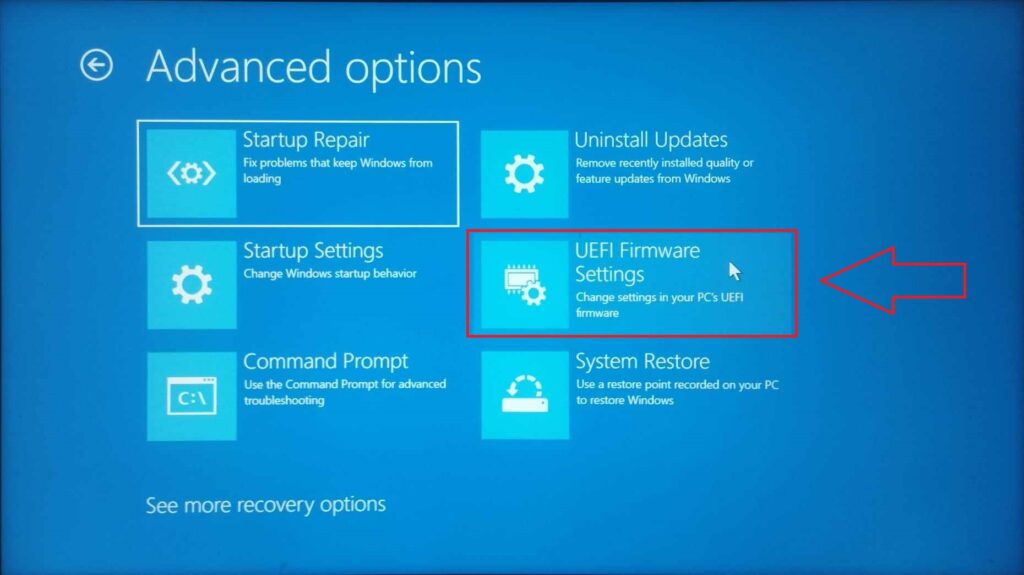 Windows advanced options UEFI Firmware Settings