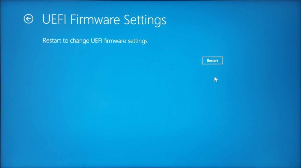 UEFI Firmare Settings restarting PC