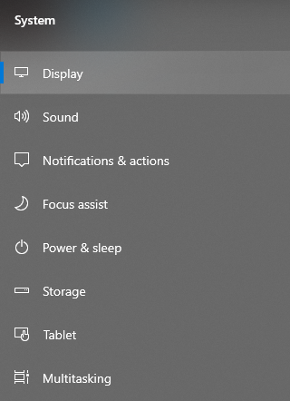Display section on Windows 10