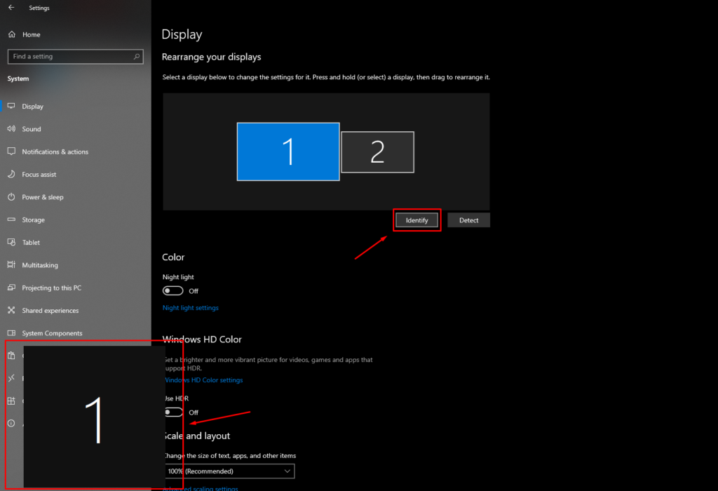 Windows 10 displays identification feature