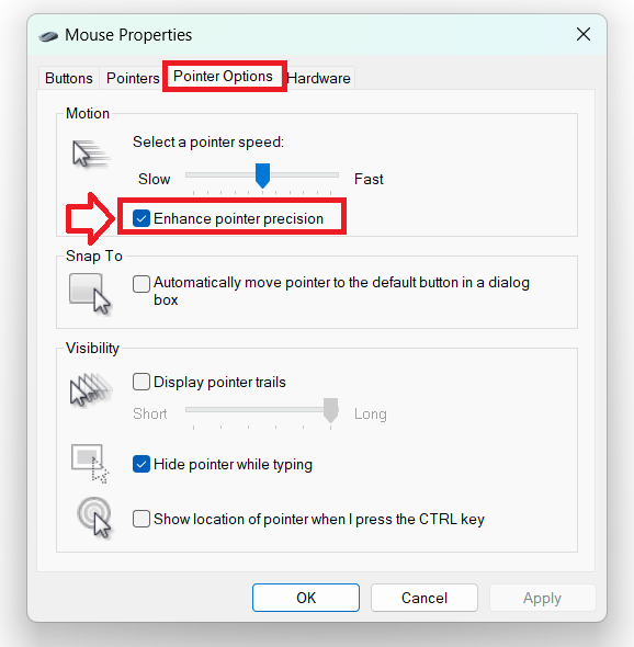 Pointer options on Windows 11