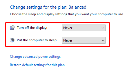 Changing settings on power options