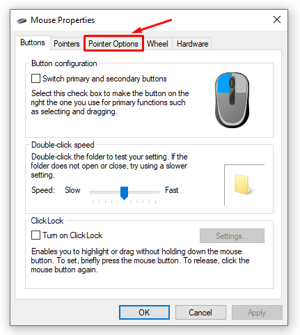Pointer options on Windows 10