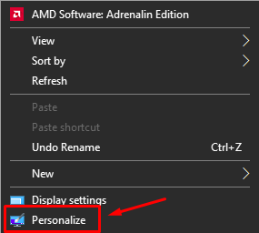 Personalize feature on Windows 10
