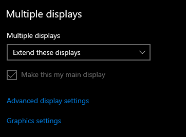 Extend these displays setting on Windows 10