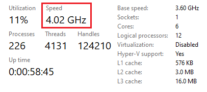 CPU core speed using Task Manager
