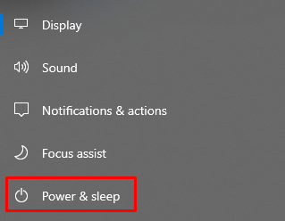 Power & Sleep Windows 10
