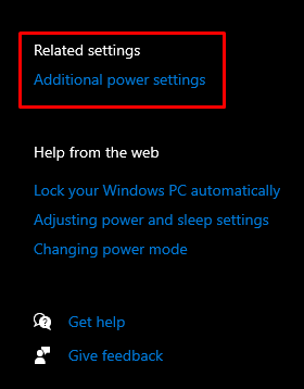Additional power settings Windows 10