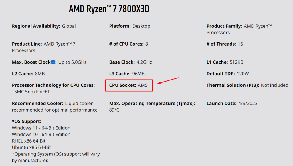 AMD Ryzen 7 7800X3D specifications